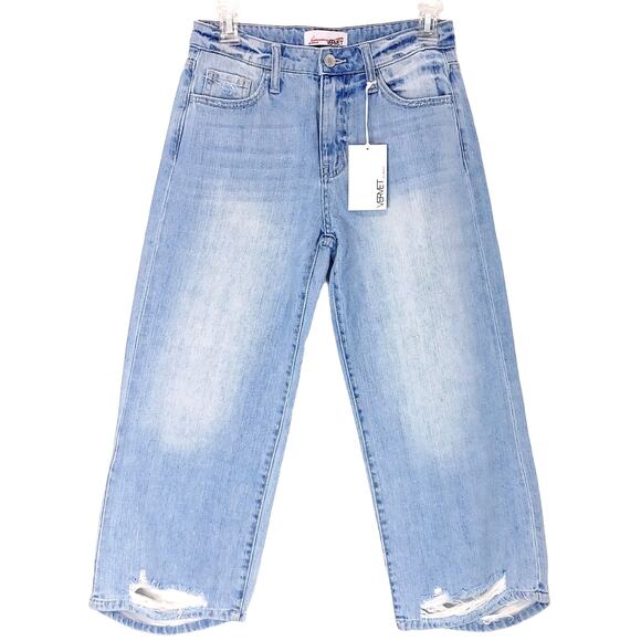 Vervet High Rise Crop Wide Leg Jean Distressed Hem Light Wash Womens Size 25 NWT - Picture 3 of 9